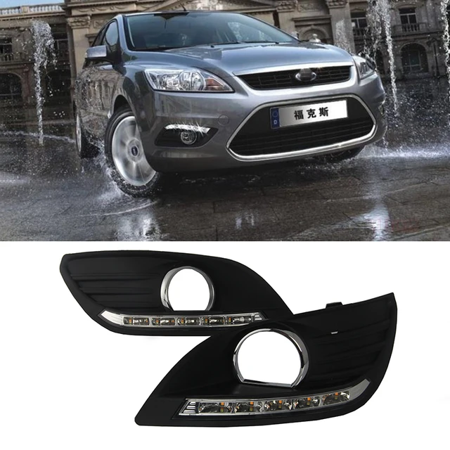 Car Flashing 1pair Drl For Ford Focus Sedan Daytime Running Lights Car Flashing 1pair Drl For Ford Focus Sedan Daytime Running Lights Led Fog Head Lamp Cover Daylight With Yellow Turn Signal