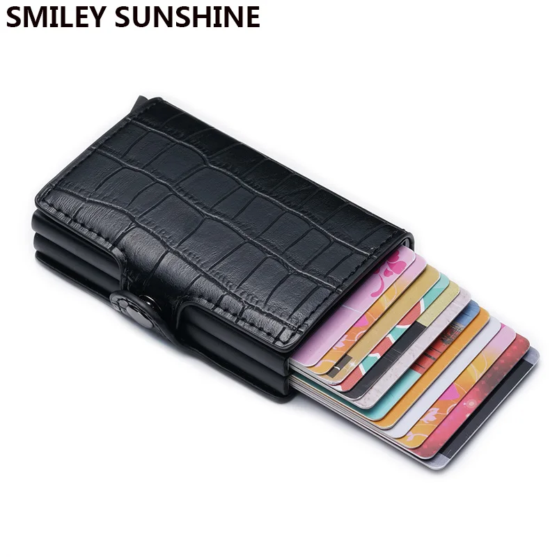 

Business Bank Credit Card Holder Wallet Blocking RFID Creditcard Holder Protector Double ID Card Case Aluminium Metal Wallet Bus