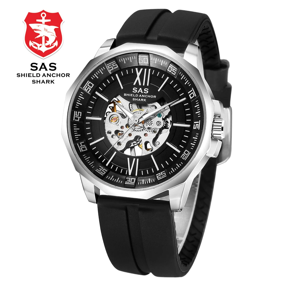 Мужские механические часы SAS, лучший бренд, Роскошные мужские часы-Скелетон, модные спортивные часы, силиконовые часы, relogio masculino reloj hombre