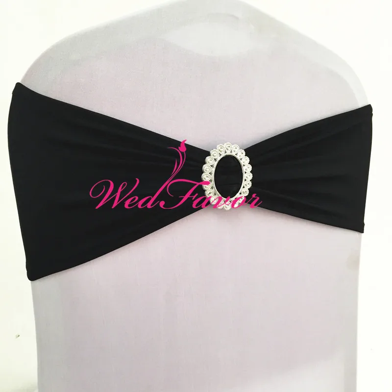 WedFavor 100 шт Эластичный стул галстуки-бабочки лайкра спандекс стул повязка-лента с овальной пряжкой для праздника в отеле свадьбы - Цвет: Black