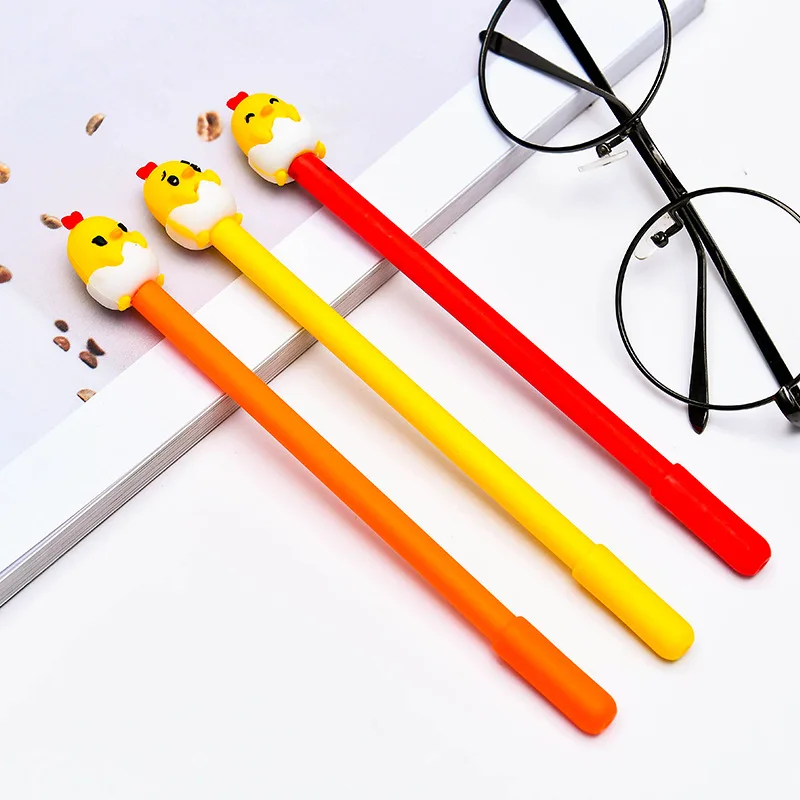 

36pcs/lot Cute Kawaii Stationery Black Ink Chicken Gel Pen 0.5mm Cartoon Plastic Gel Pens for Writing Office Supplies