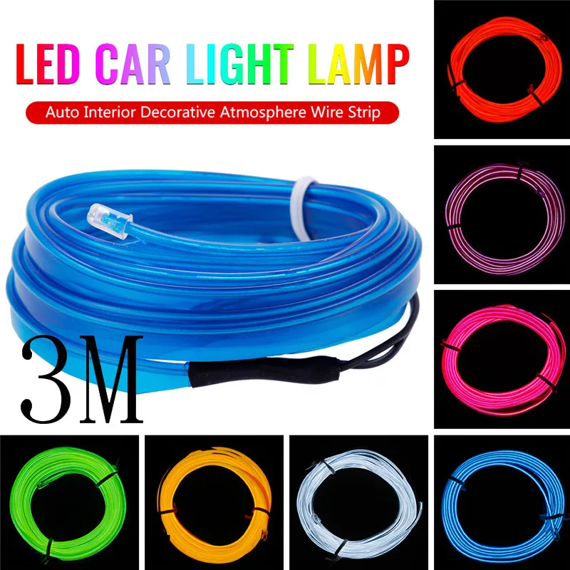 

New 3M 12V LED Car Light Lamp Flexible Auto Interior Decorative Atmosphere Wire Strip Cold LED Light Fit all DC 12V Cars