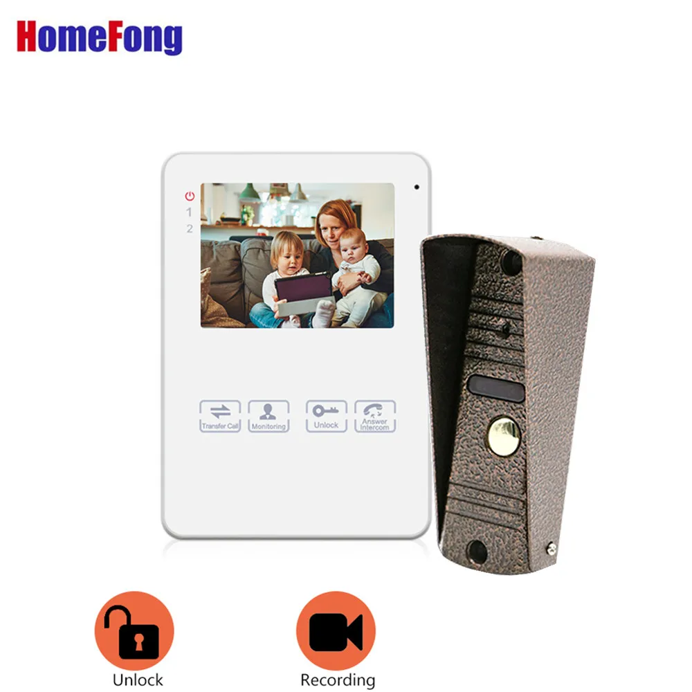 

Homefong Video Door Bell with Monitor Recording 4 Inch Video Door Phone Intercom System Black White Unlock Picture Touch Button