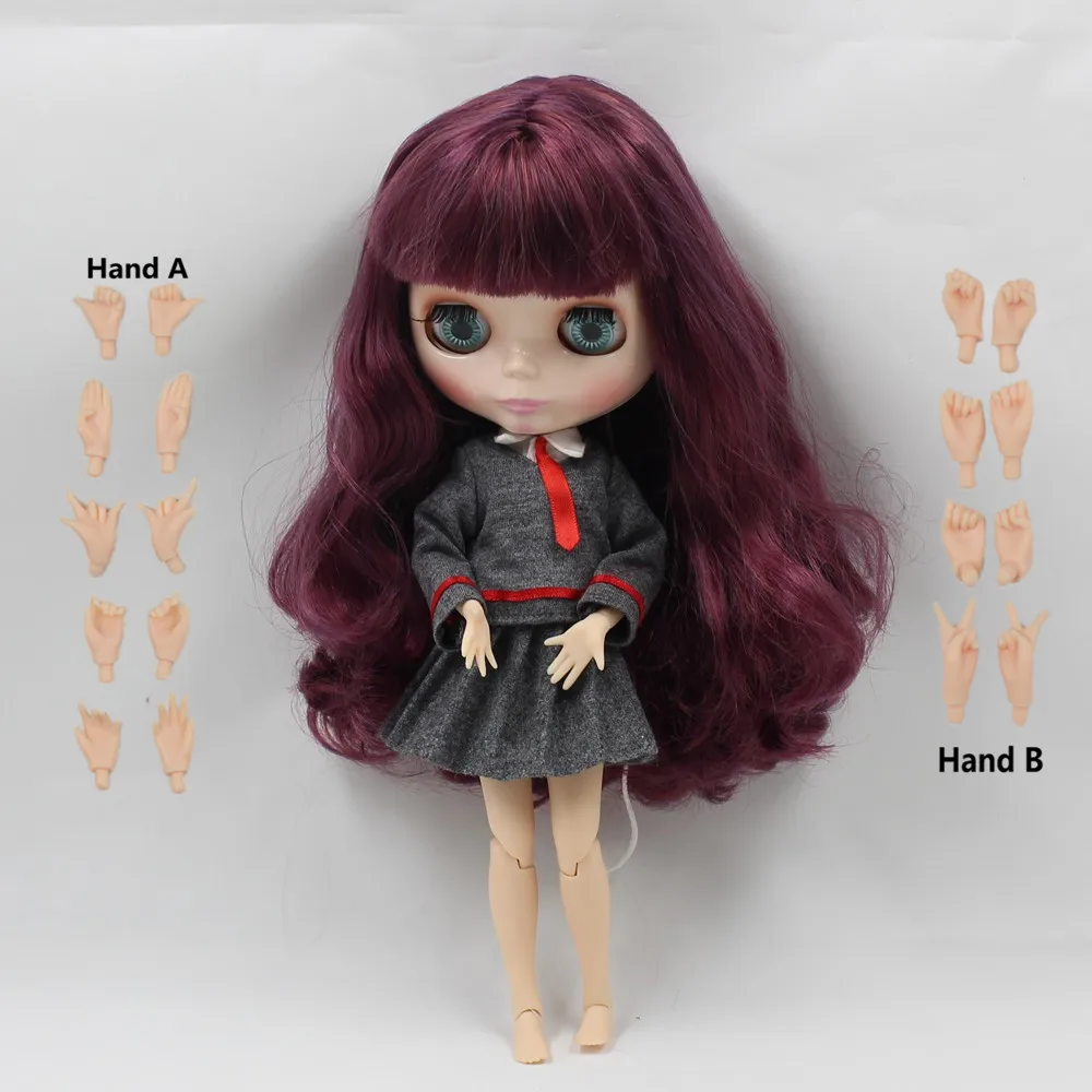 

Nude Doll fairskinned wavy hair dark purple hair with bangs joint doll No.BL12532/135
