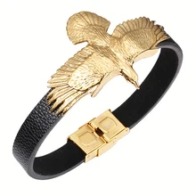 Fashion Braided Genuine Leather Bracelet Wristband Stainless Steel Eagle Pattern Charm Bracelets Men Women Luxury Jewelry fashion stainless steel genuine leather jewelry charm leather bracelet for women braided bracelet men top quality dropshipping