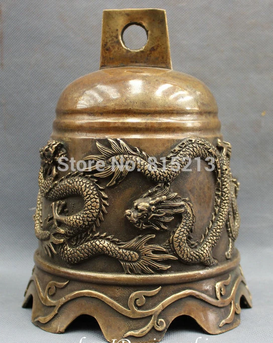 

bi0011866 8" Chinese Bronze Copper FengShui Myth Fly Dragon Statue Buddhism Temple Bell