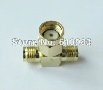 

(100 pcs\lot ) RP-SMA male to dual 2 RP-SMA female T connector adapter goldplated