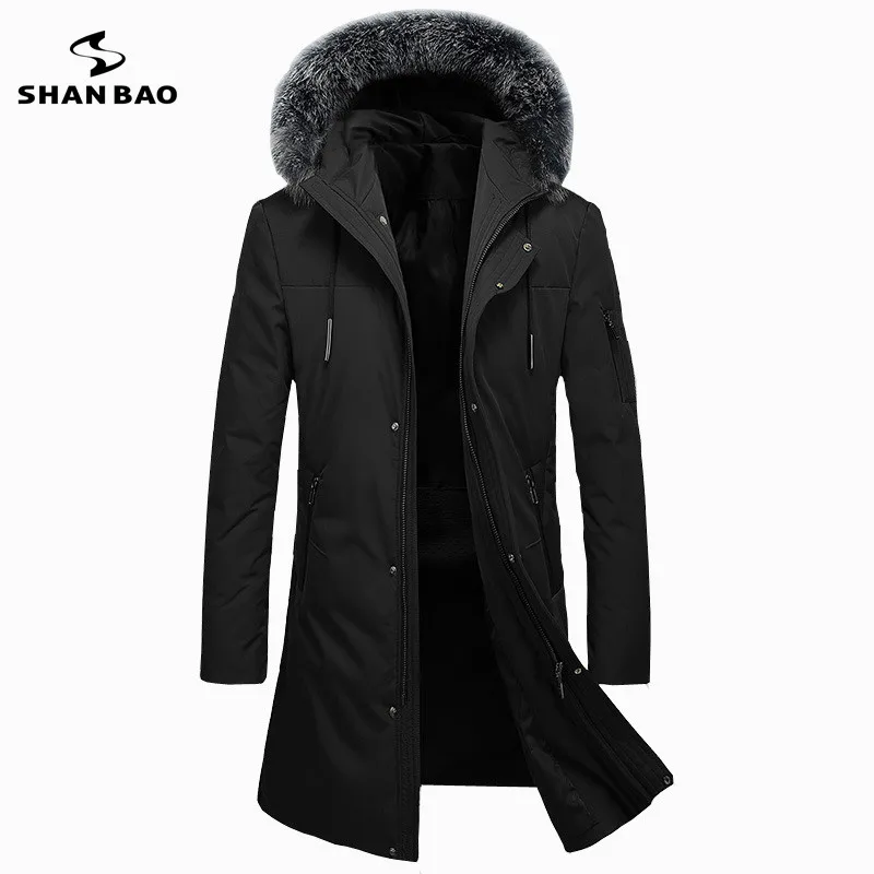 

2019 winter thickening warm luxury fox fur long down jacket high quality brand casual men's hooded down parka black green