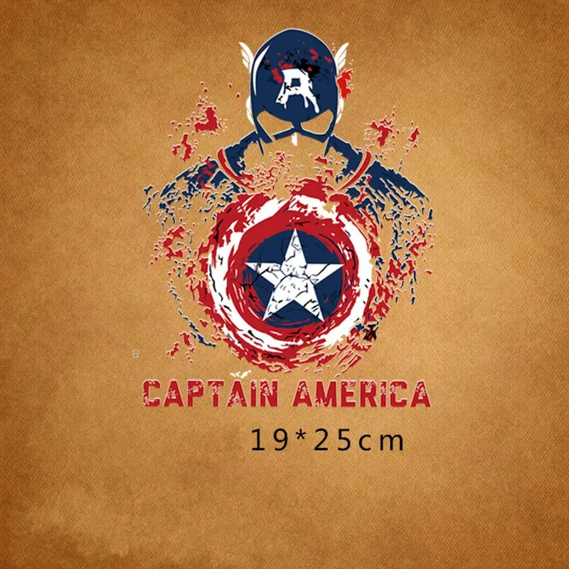 

25x19cm Super Hero Captain Iron On Stickers Washable Appliques A-level Patches Heat Transfer For T-shirt DIY Accessory Clothes