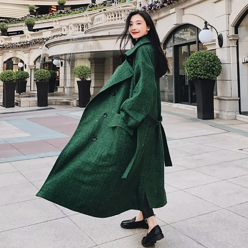 LANMREM 2018 Fashion Autumn Double Breasted Notech Casual Loose Big Size Long Type Green Plaid Women Woolen Coat UA26406 LANMREM 2018 Fashion Autumn Double Breasted Notech Casual Loose Big Size Long Type Green Plaid Women Woolen Coat UA26406
