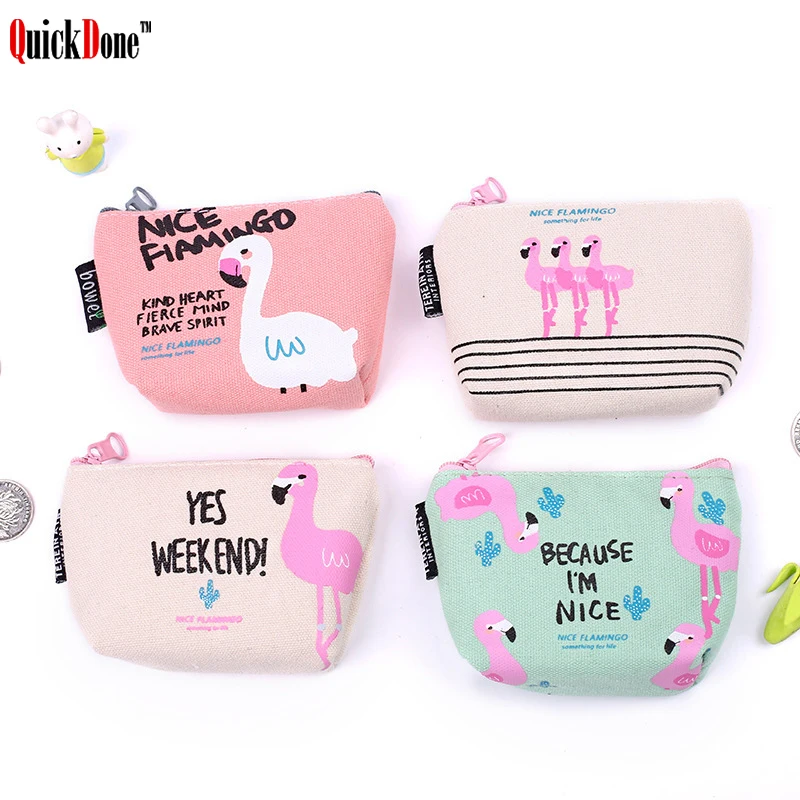 

Mini Cute Coin Purses Cartoon Flamingo Pattern Canvas Portable Student Dail Money Key Case Korean Style Pouch Organizer DK0063