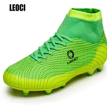 Leoci Обувь для футбола для Для мужчин клиньями высотой Ботинки футбола с Носки для девочек Профессиональный Футбол загрузки Футбол с ботильоны