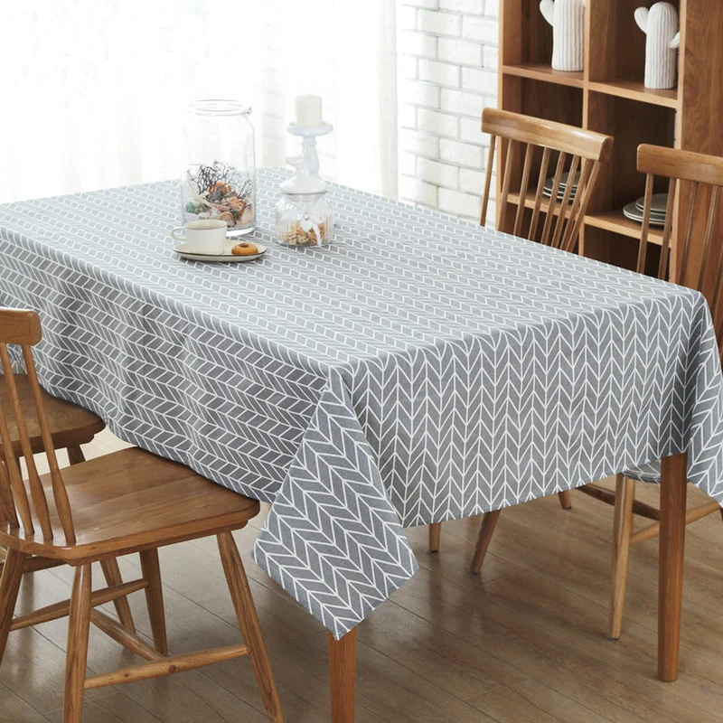 Simanfei Europe Tablecloth Stripe Dot line Cotton and linen Table Cover Rectangular Elegant Home Party Wedding Decoration