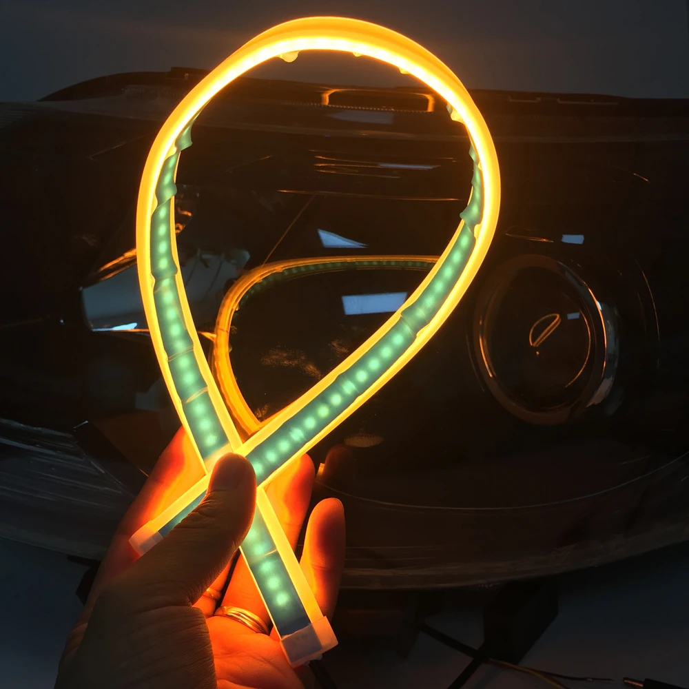 2pcs 45cm Yellow Daytime Car Running Lights Brake Turn Signal Lamp LED DRL Strip Light 12V Car Headlight Strip For Alfa Romeo 2pcs 45cm Yellow Daytime Car Running Lights Brake Turn Signal Lamp LED DRL Strip Light 12V Car Headlight Strip For Alfa Romeo