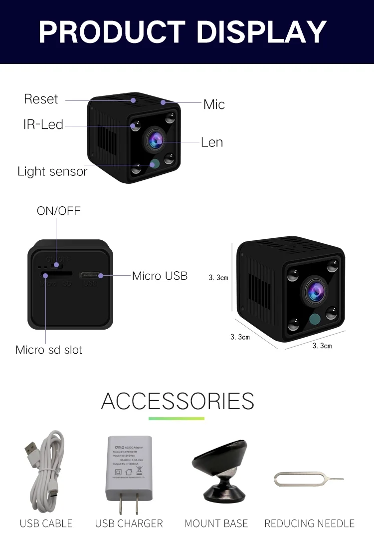 Беспроводная WiFi мини ip-камера HD 720P домашняя камера безопасности портативная на батарейках видео DV рекордер с ИК ночного видения