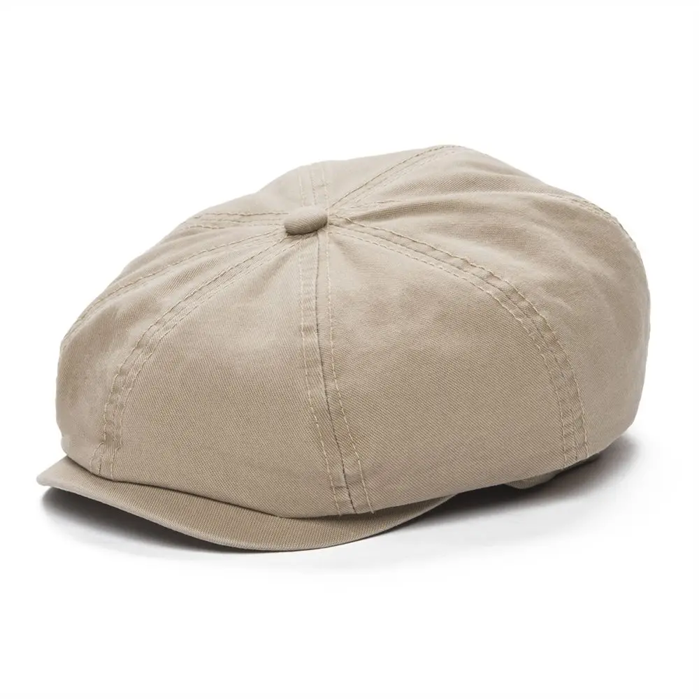 VOBOOM Khaki Cotton Cabbies Flat Ivy Cap Men Retro Newsboy Caps Golf Driver Gatsby Hat Beret
