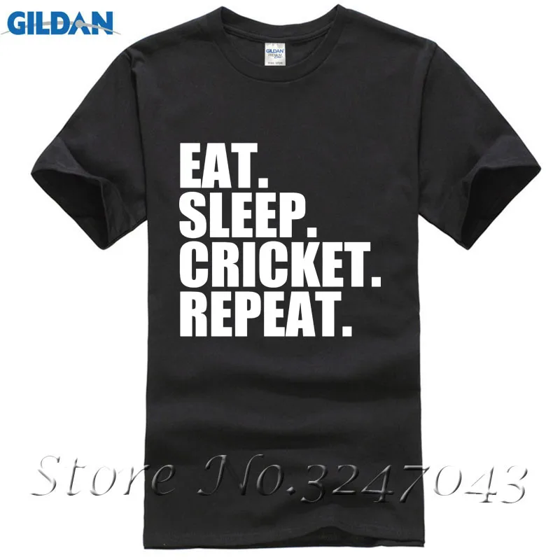 أكل. النوم. الكريكيت. تكرار. الرامي الخليط الرماد الرجل قميصا قصير الأكمام القطن تي أزياء