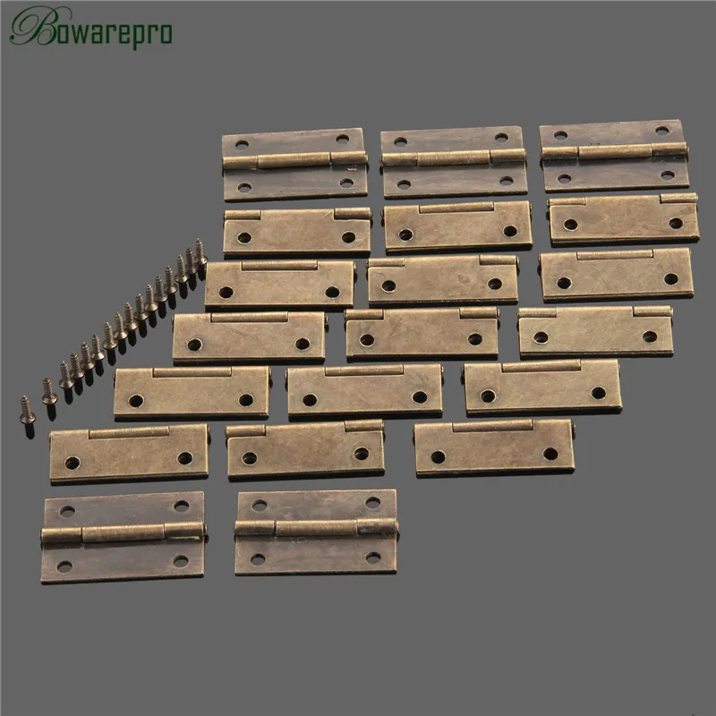Bowarepro 20 piezas de bronce Vintage cajón bisagra de muebles de madera del Gabinete de la joyería regalo caja de madera bisagras muebles Hardware 38*25 MM caliente