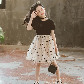 

Kids Dresses for Girls Summer Style A-line Mesh Girls Party Clothes Star Sequin Toddler Children Princess Dress Teens Clothing