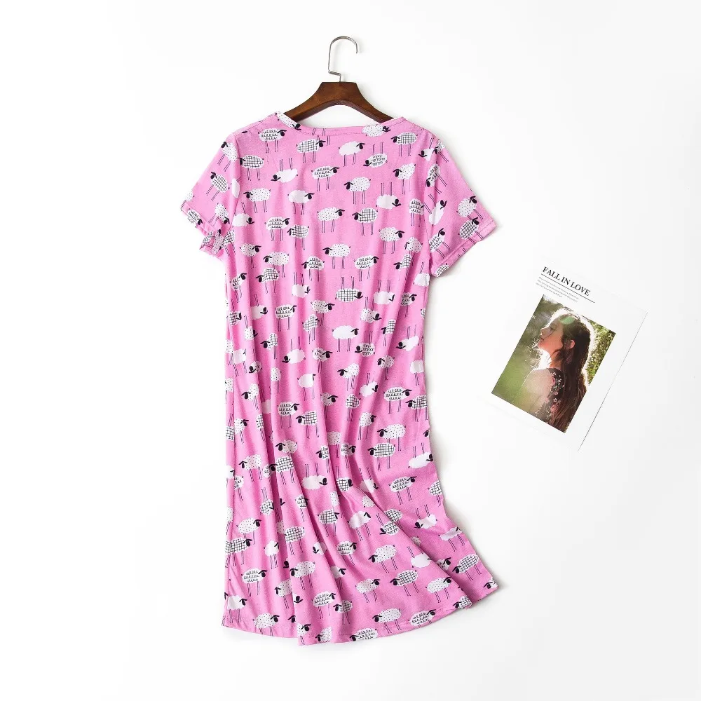Летняя брендовая Домашняя одежда, Женская Повседневная Ночная рубашка с мультяшным принтом, женская ночная рубашка из хлопка, женское платье для сна с круглым воротником, большие размеры