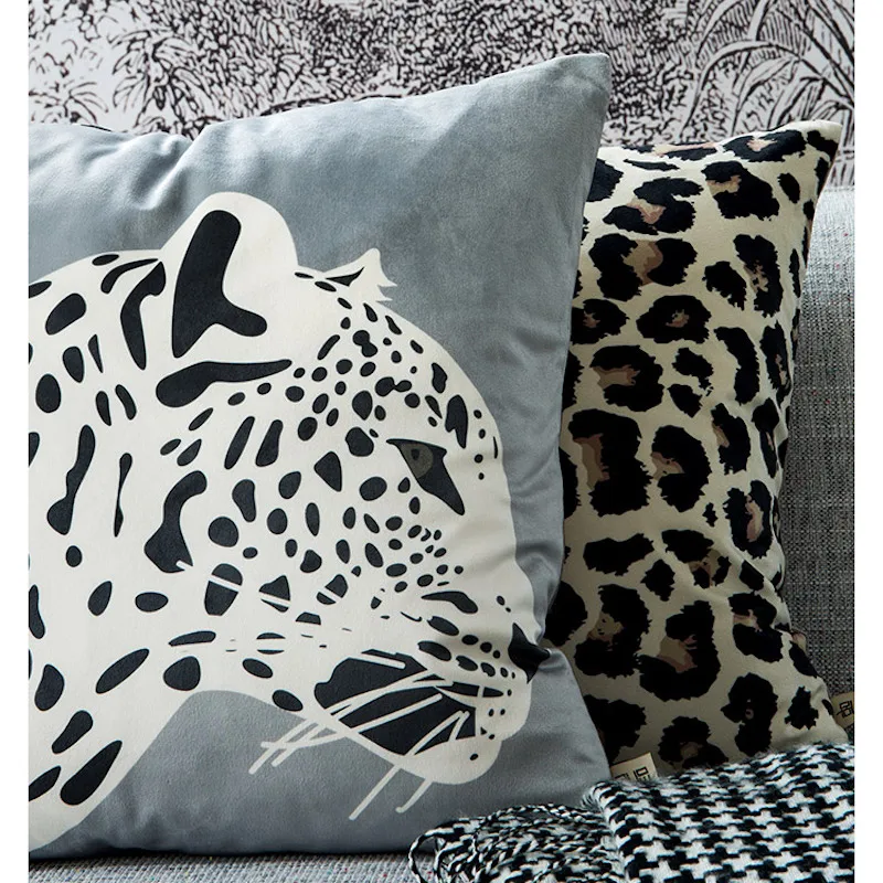 DUNXDECO Cushion Cover Decorative Pillow Case Modern Animal Collection  Leopard Print Soft Velvet Coussin Sofa Chair Decorating
