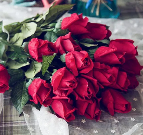 10 шт./лот, настоящая на ощупь, голубая искусственная Роза, цветы, свадебные букеты, искусственные цветы, украшение для дома, свадьбы - Цвет: Red