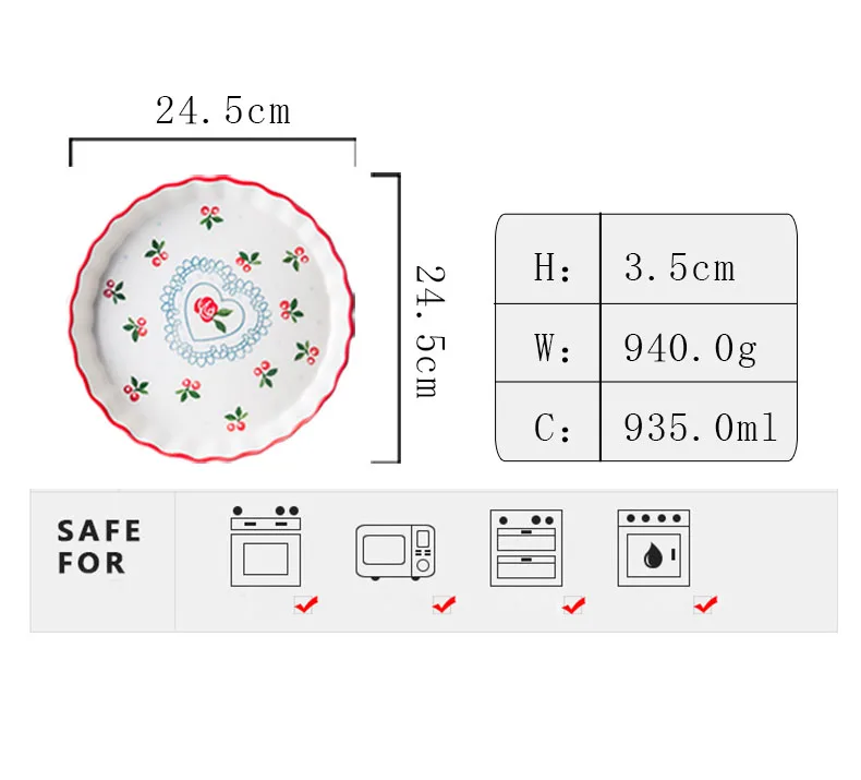 ANTOWALL 9,5 дюймов Милая вишневая Керамическая форма для выпечки пирога, домашняя печь, большая форма для выпечки, Суповая тарелка, диск