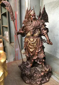 

27cm Excellent bronze Carving Guangong Guan Gong Gu Dragon Tiger Statue