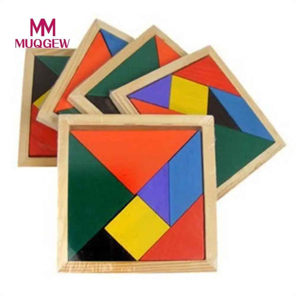 

MUQGEW Brand Wooden Tangram 7 Piece Jigsaw Puzzle Colorful Square IQ Game Brain Teaser Intelligent Educational Toys for Kids