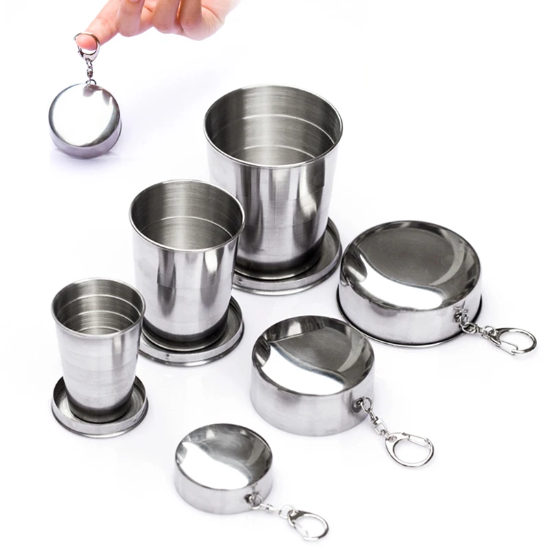 

60ml/150ml/250ml Stainless Steel Portable Outdoor Travel Camping Folding Collapsible Demountable Cup With Keychain