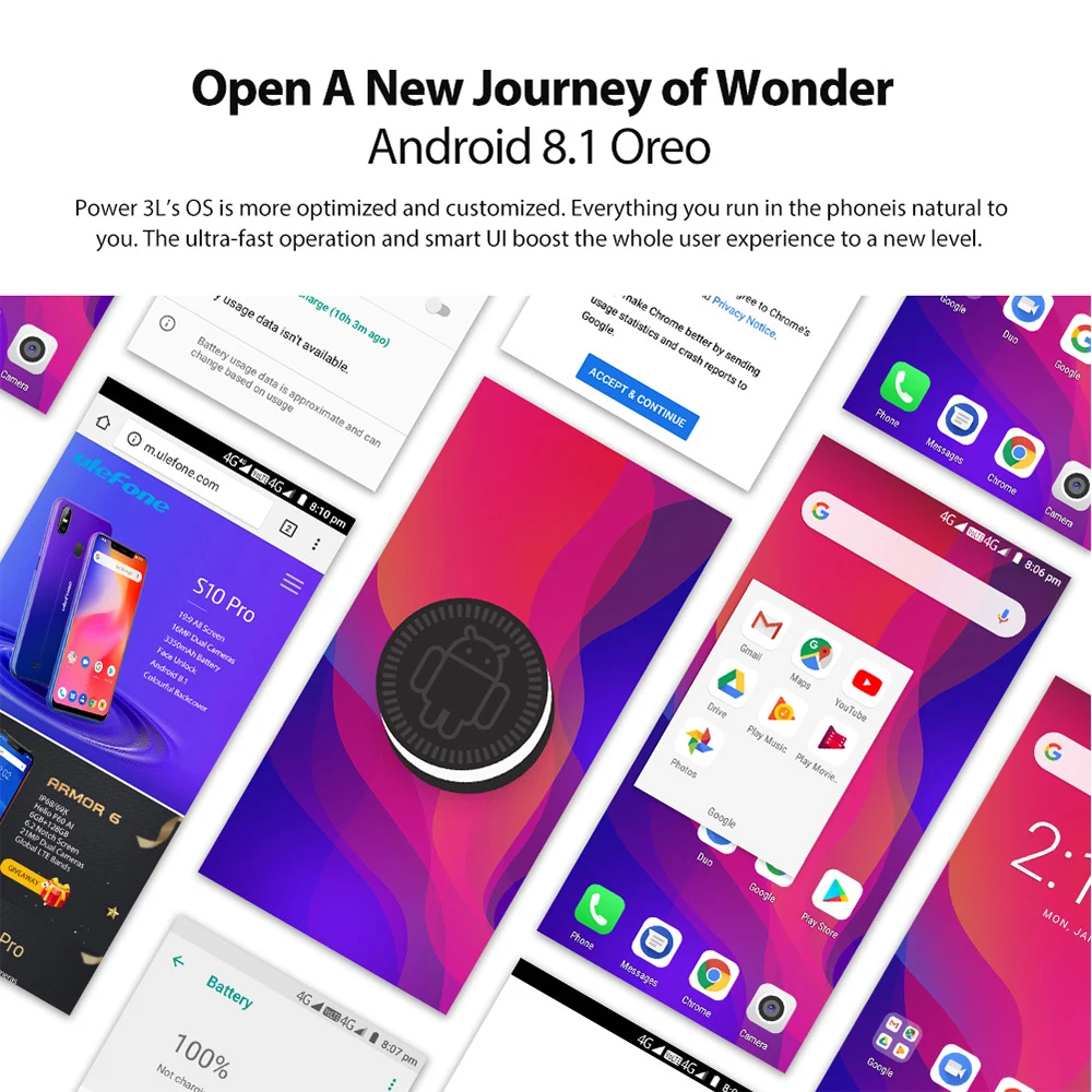 Original Ulefone Power 3L NFC OTG 13MP+5MP Camera Mobile Phone Android 8.1 MTK6739 Quad Core 18:9 HD Face ID 4G Smartphone