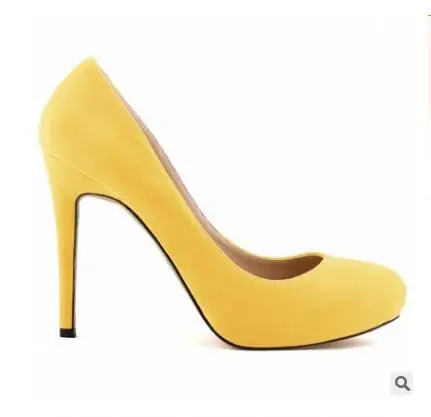Loslandifen/милые вечерние женские туфли на высоком каблуке с круглым носком; большие размеры 35-42; модные однотонные повседневные весенние туфли-лодочки - Цвет: yellow flock