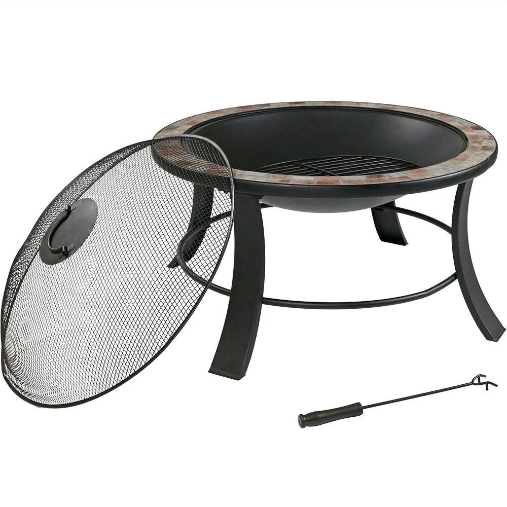 Sunnydaze 30 Inch Natural Slate Fire Pit Table with Spark Screen (4)