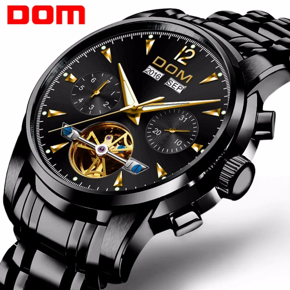 Design de Moda Pulseira de Aço para Homens Esqueleto Masculino Relógio Mecânico Luminoso Mãos Transparente Marca Superior Luxo M-75bk-1mw Dom