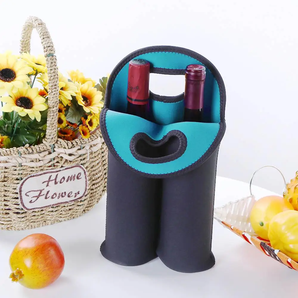 Portable 2 Bottles Wine Bag Covers Black Insulated Travel Carrier