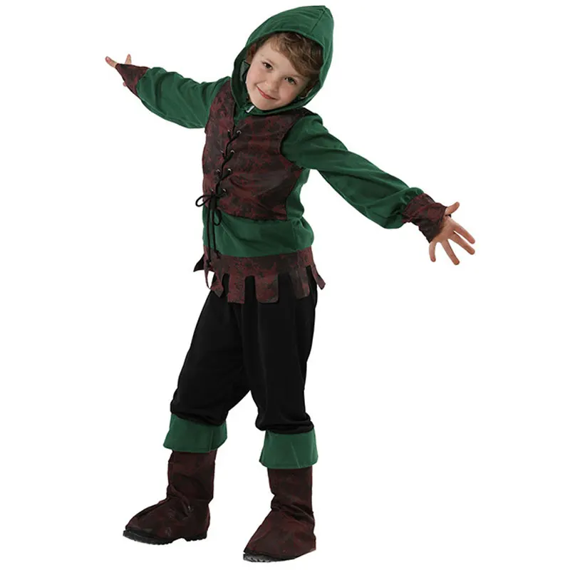 Kopen Kids Kind Middeleeuwse Archer Hunter Robin Hood Kostuum Voor Jongens Halloween Purim Carnaval Party Mardi Gras Outfit Disfraces