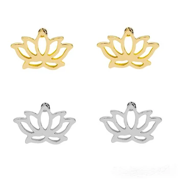 

hollow Geometric Lotus Earring Women crown shape stud Earrings Silver Gold color fashion Brinco for girls ear decoration