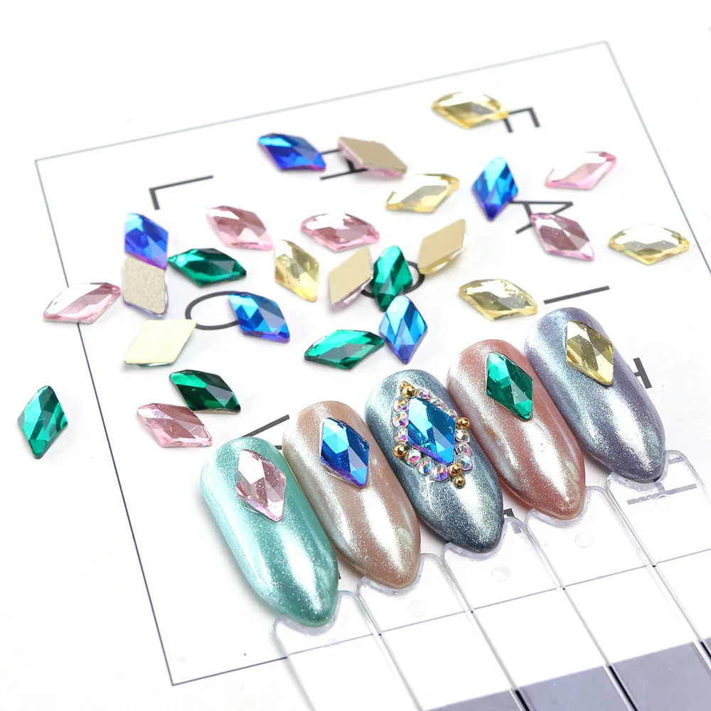 10 قطعة/المجموعة مسمار الفن كريستال الراين تصاميم 3D المعين الذهب الأحجار الماس الأحجار الكريمة ستراس مانيكير لالمسامير الزينة TRA42