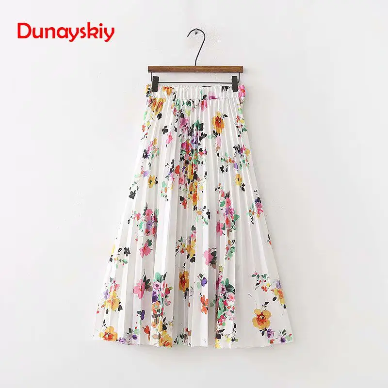 

Summer Floral Pleated Skirt Women Fashion 2019 Trending Styles Midi Skirts Casual Brand Female Skirt