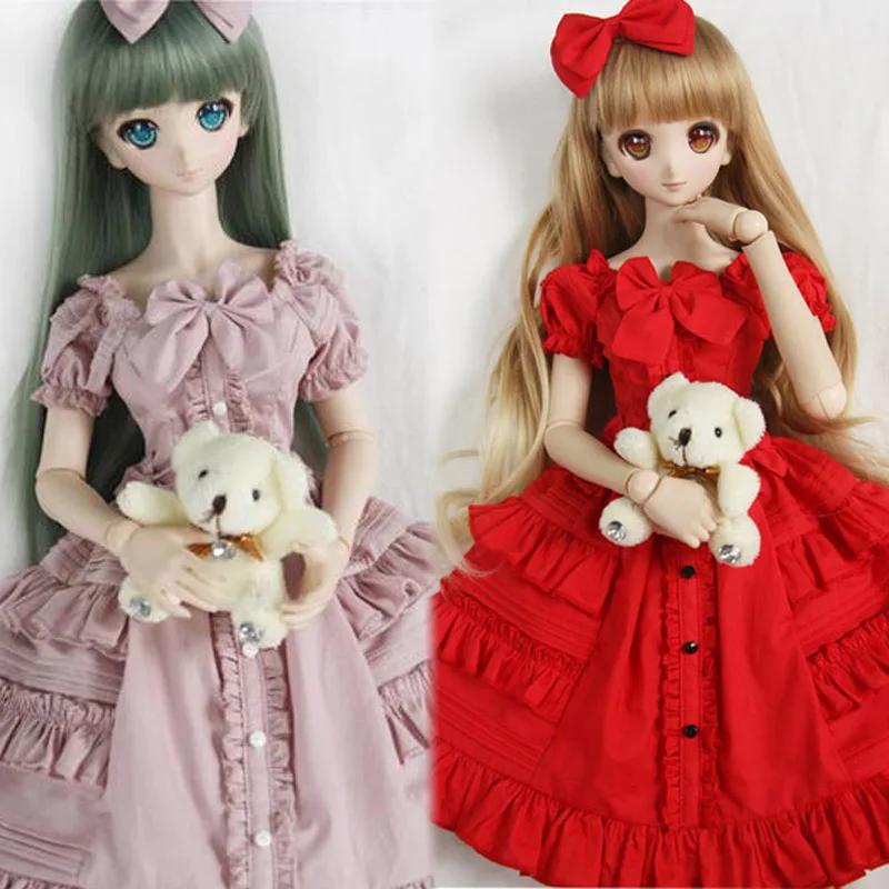 NEW Pink/Red/Black/Blue lace Bowknot Dress 1/3 BJD DD DDS/DDM Doll Clothes NEW Pink/Red/Black/Blue lace Bowknot Dress 1/3 BJD DD DDS/DDM Doll Clothes
