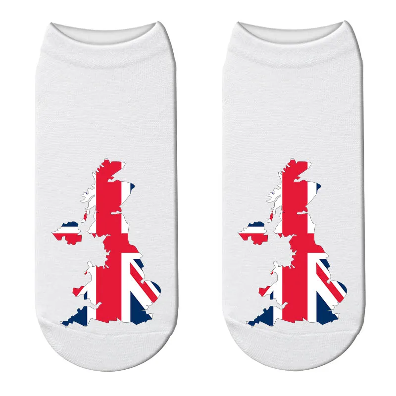 1 пара хлопковых женских носков с объемным рисунком карты, флага, забавные зимние модные женские Носки с рисунком страны, носки для России, Франции, США - Цвет: Great Britain
