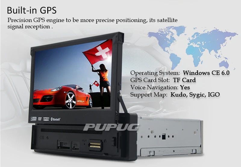 1 Дин DVD плеер с HD Digital Touch wince 1Din 7 дюймовый универсальный GPS навигации Bluetooth для FM