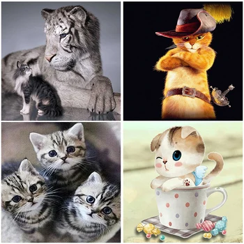 

Europe Style 5D Animal Diamond Painting Cat And kittens Full Mosaic Square Drill Embroidery Cross Stitch Round Drill Cartoon