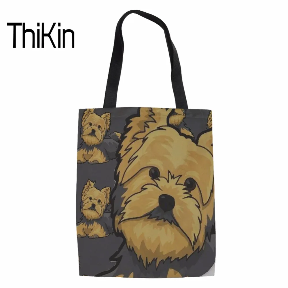 

THIKIN Eco Reusable Shopping Bags Women Yorkie Design Ladies Heavy Duty Shop Shoulder Bag for Females Funny Recycle Grocery Bag