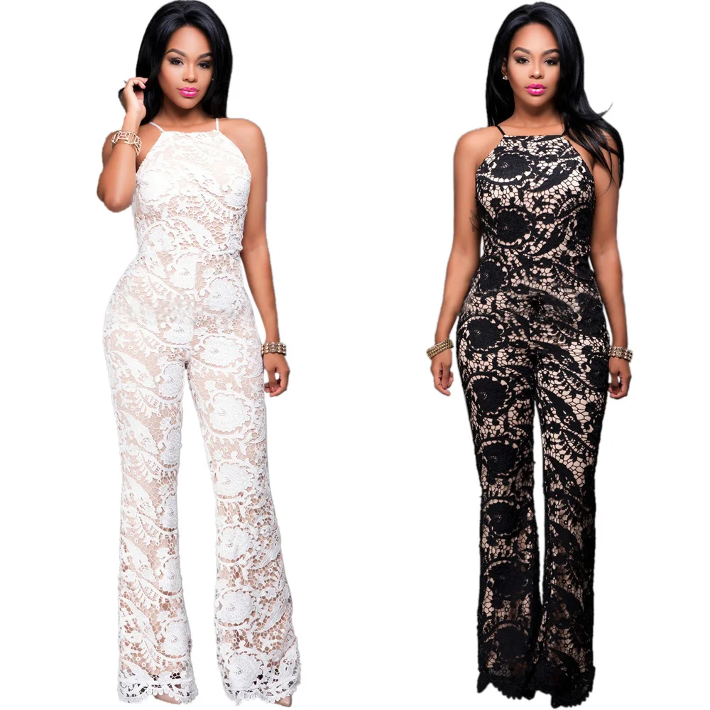 

Loose Casual Harness Lace Up V Neck Sleeveless Sexy Jumpsuit Women Elegant Sexy Jumpsuit Slim Regular Long Jumpsuits