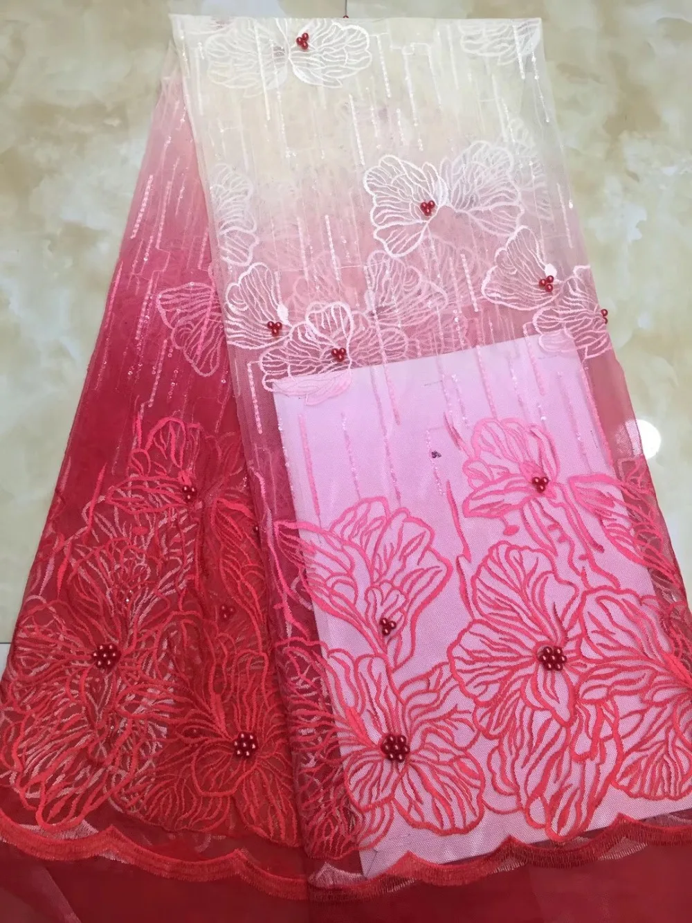 

New African lace fabric, French lace embroidery fabric with beautiful beads, African French lace lace Christmas dress