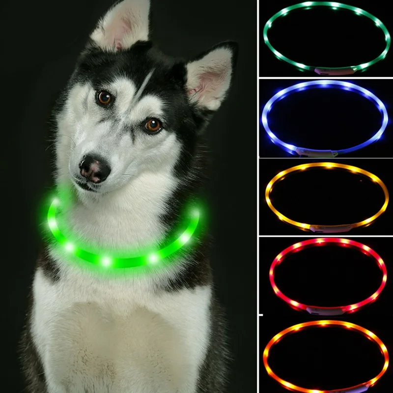 

USB Rechargeable Night Safety Warning LED Pet Collar Illuminated Silicone Collar With Light Cut To Resize Dog Collars
