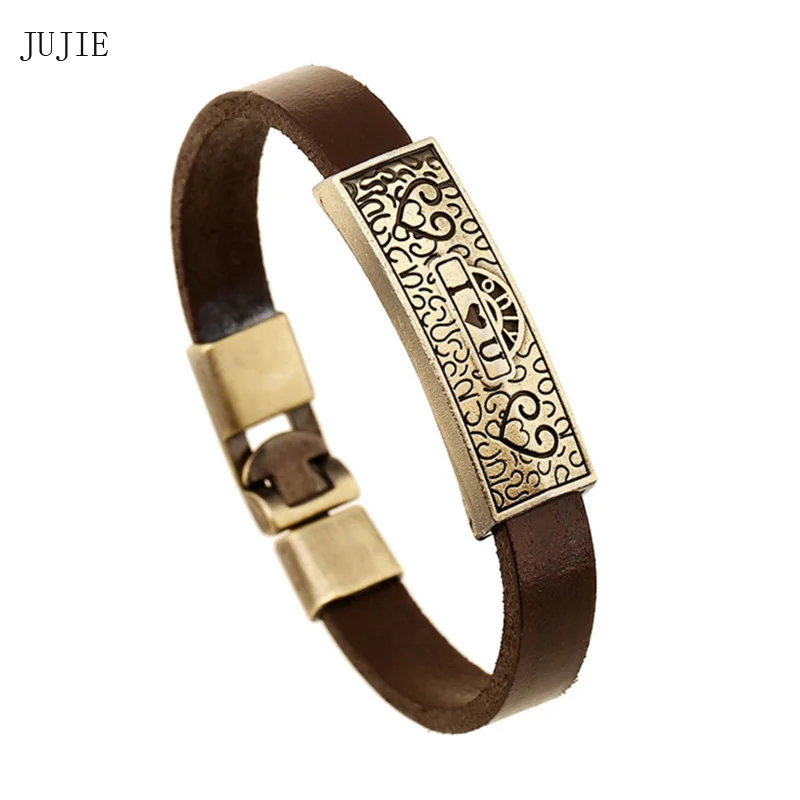 JUJIE JEWELRY Only I Love U Two Hearts Leather Bangles For Women