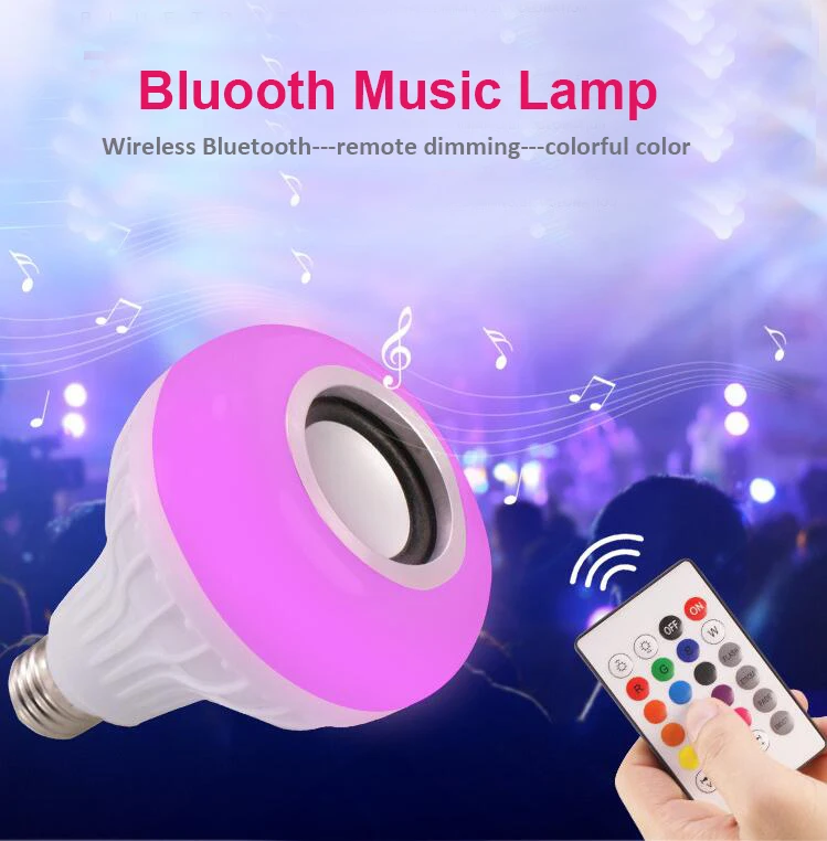 

Portable Bluetooth Speaker Remote Control Smart RGB Led Light Bulb HiFi Music Player Dimmable LED Bulb Flashing