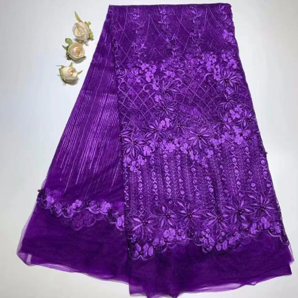 

Purple 2019 African Guipure Cord Lace High Quality Embroidery Stones Cord Lace Guipure Lace For Wedding Party Dress